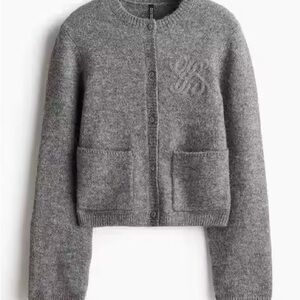 H&M Gray Motif Button-Up Cardigan